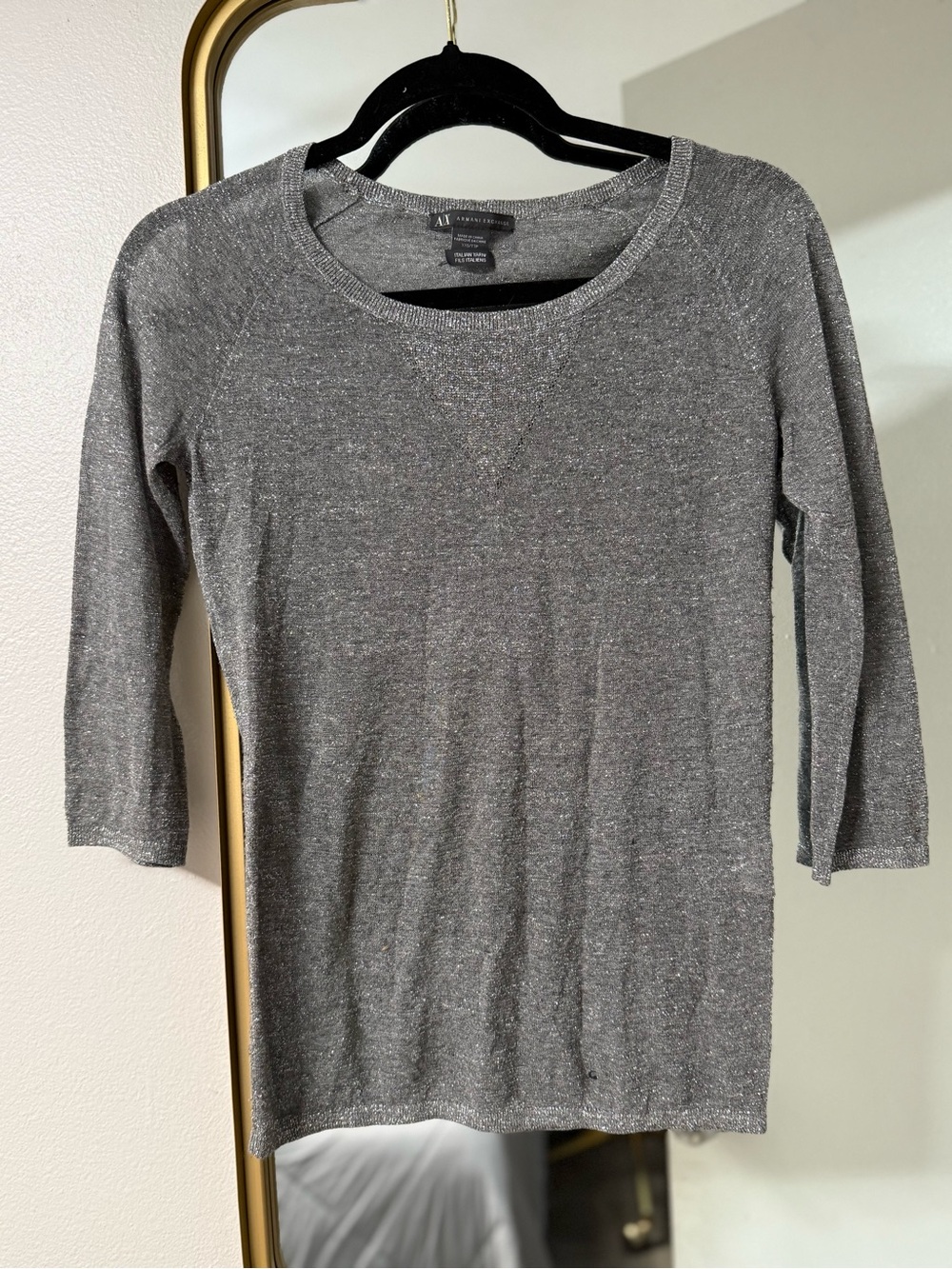 Armani Exchange Women's Sparkle Gray 3/4 Sleeve Top